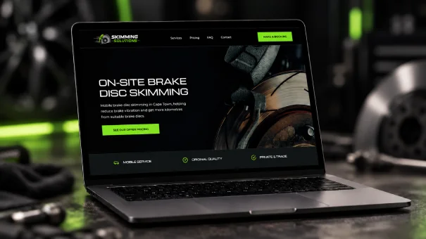 Website design for Skimming Solutions displayed on a laptop mockup.